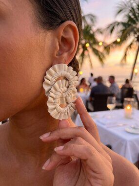 NWT Tuckernuck Cream Leather Carraway Earrings Resort Wear Wedding Guest Beach